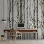 Wall murals Forest wallpaper pattern with trees.