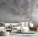 Wall murals Grey and white background with circles and lines