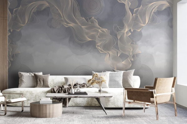 Wall murals Grey and white background with circles and lines