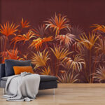 Wall murals "Vibrant foliage against brown backdrop."