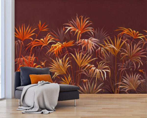 "Vibrant foliage against brown backdrop." Wall murals "Vibrant foliage against brown backdrop."
