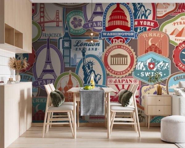 Wall murals Collection of different stickers Wall murals Collection of different stickers