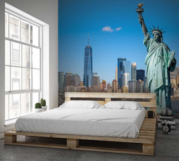 Wall murals Statue of liberty with a city in the background Wall murals Statue of liberty with a city in the background