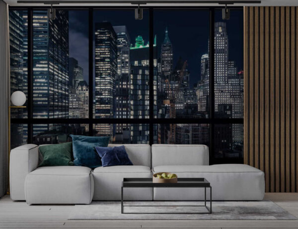 Wall murals View of a city from a window at night Wall murals View of a city from a window at night