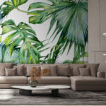 Wall murals Tropical leaves in watercolor pattern.