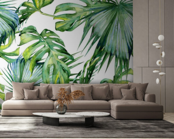 Wall murals Tropical leaves in watercolor pattern Wall murals Tropical leaves in watercolor pattern