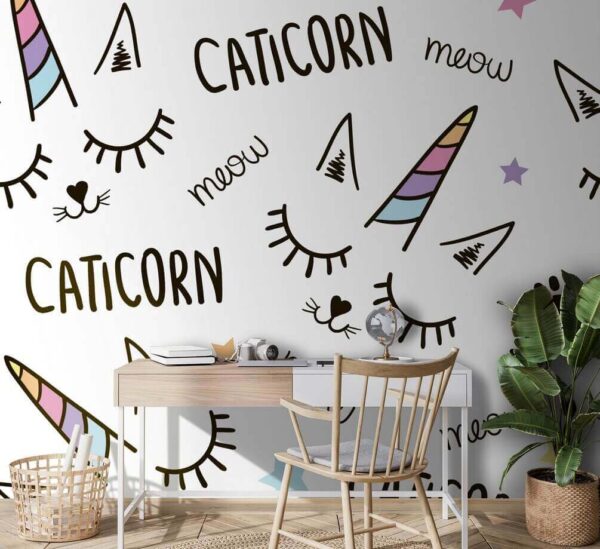 Wall murals Pattern of a unicorn with eyes and ears Wall murals Pattern of a unicorn with eyes and ears