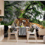 Wall murals Tiger lying on a log