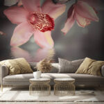 Wall murals Pink orchids and butterflies on a branch