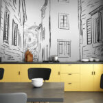 Wall murals Drawing of a street with buildings