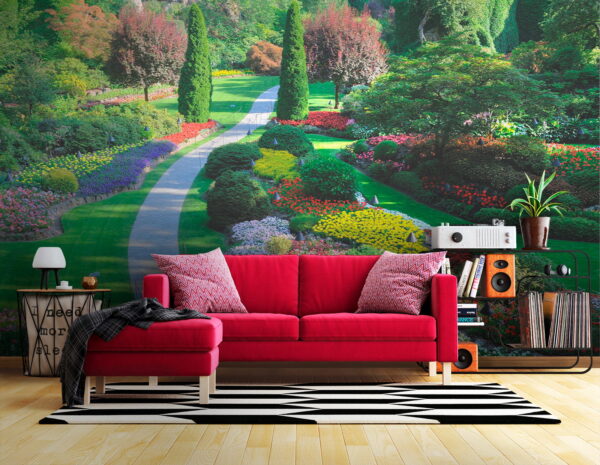 Wall murals Garden with many flowers and trees Wall murals Garden with many flowers and trees