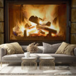 Wall murals Cozy fireplace with dancing flames.
