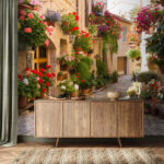 Wall murals Charming alley with vibrant flowers.