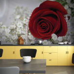Wall murals Red rose and white flowers