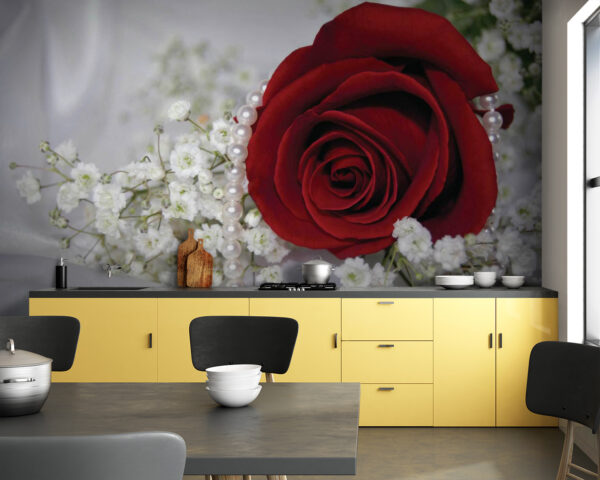 Wall murals Red rose and white flowers Wall murals Red rose and white flowers