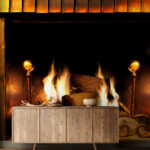 Wall murals Crackling fire in cozy hearth.