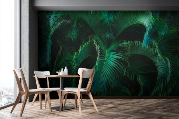 Wall murals Lush green leaves create a jungle Wall murals Lush green leaves create a jungle