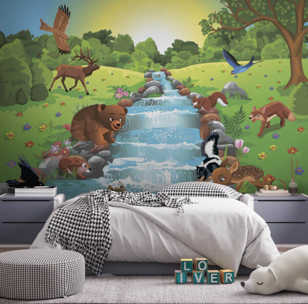 Wall murals Cartoon of animals in a stream Wall murals Cartoon of animals in a stream