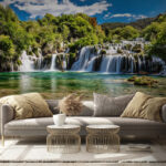 Wall murals Blue sky with clouds and trees