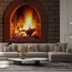 Wall murals Warmth emanates from the brick fireplace.