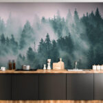 Wall murals Foggy forest with trees