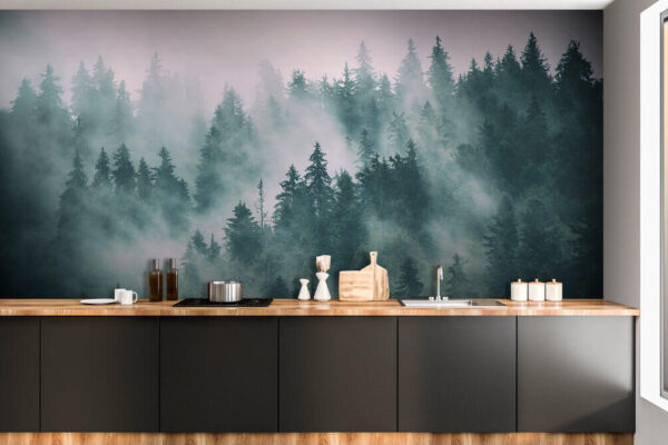 Wall murals Foggy forest with trees Wall murals Foggy forest with trees