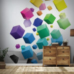Wall murals Colorful cubes floating from box.
