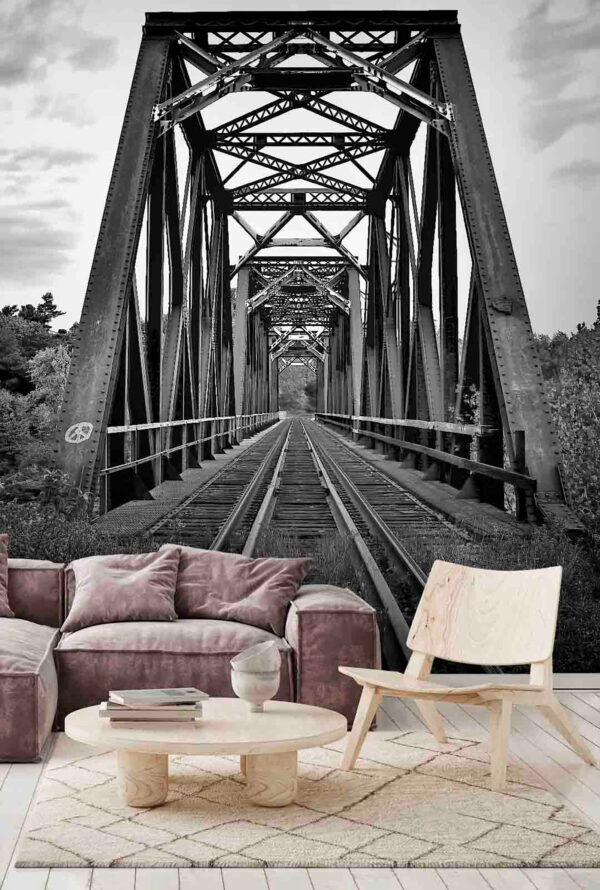 Wall murals Train tracks going through a bridge Wall murals Train tracks going through a bridge