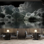 Wall murals Moon over water with clouds and clouds