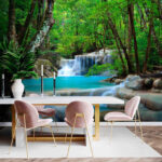 Wall murals Peaceful waterfall in lush forest.