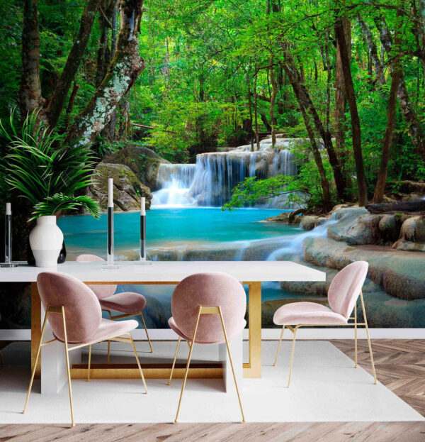 Peaceful waterfall in lush forest Wall murals Peaceful waterfall in lush forest