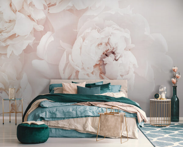 White peony blooms softly unfurl Wall murals White peony blooms softly unfurl