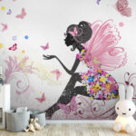 Wall murals Profile of a woman with a butterfly in her hair