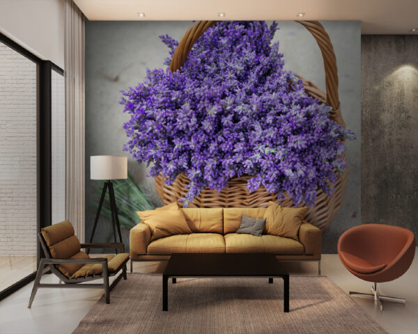 Wall murals Basket of purple flowers Wall murals Basket of purple flowers