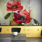 Wall murals Vibrant watercolor poppies on paper.
