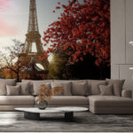 Wall murals Park with benches and a tower
