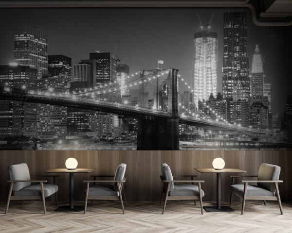 Wall murals Bridge over water with city skyline in the background Wall murals Bridge over water with city skyline in the background