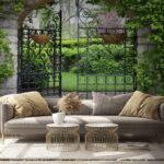 Wall murals Gate with a stone arch and a green lawn