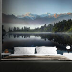 Wall murals Lake with trees and mountains in the background