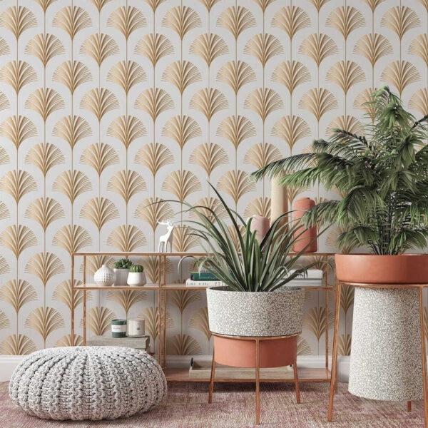 Wall murals Pattern of orange and white leaves Wall murals Pattern of orange and white leaves