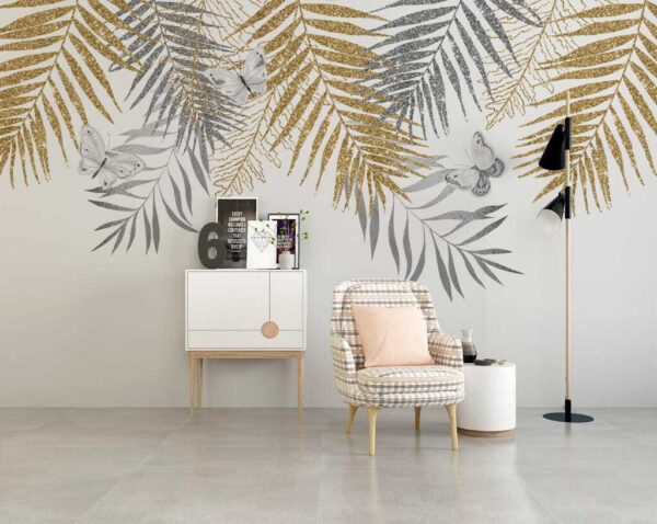 Wall murals Delicate butterflies among lush leaves Wall murals Delicate butterflies among lush leaves