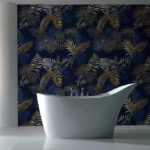 Wall murals Pattern of leaves on a blue background
