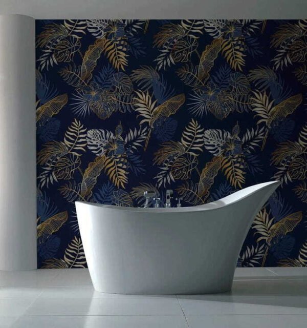 Wall murals Pattern of leaves on a blue background Wall murals Pattern of leaves on a blue background