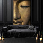 Wall murals Serene face of a Buddha statue.