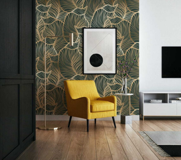 Wall murals Pattern of leaves on a green background Wall murals Pattern of leaves on a green background