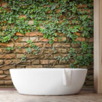 Wall murals Brick wall covered in green vines.