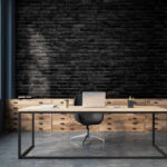 Wall murals Dark bricks form a textured wall.