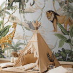 Wall murals Wallpaper with animals and trees