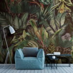 Wall murals Leopard hidden in lush jungle foliage.