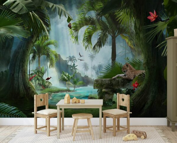 Jungle serene with a lounging leopard Wall murals Jungle serene with a lounging leopard